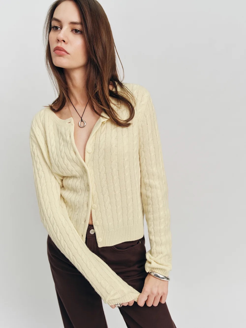 Reformation Clara Cashmere Cable Knit Cardigan